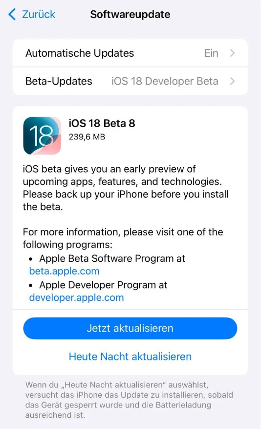 高要苹果手机维修分享苹果 iOS / iPadOS 18 开发者预览版 Beta 8 发布 